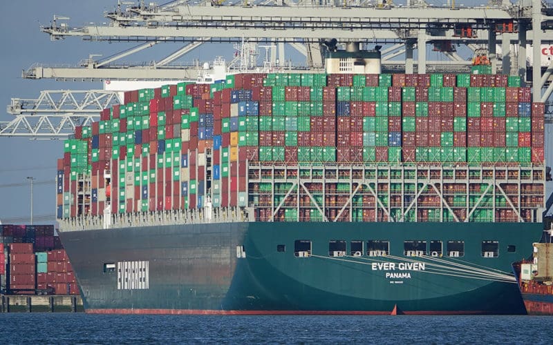 The container ship Ever Given in the Suez Canal in March 2021.