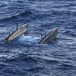 capsized catamaran