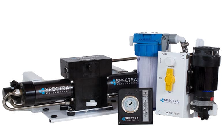 The Spectra Ventura 150 runs on 12 and 24 volts DC, is rated at 6.3 gallons per hour (150 GPD) and offers flexibility in installation.