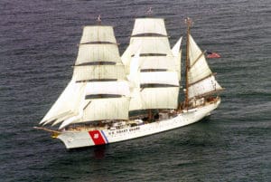 The US Coast Guard training barque under sail.
