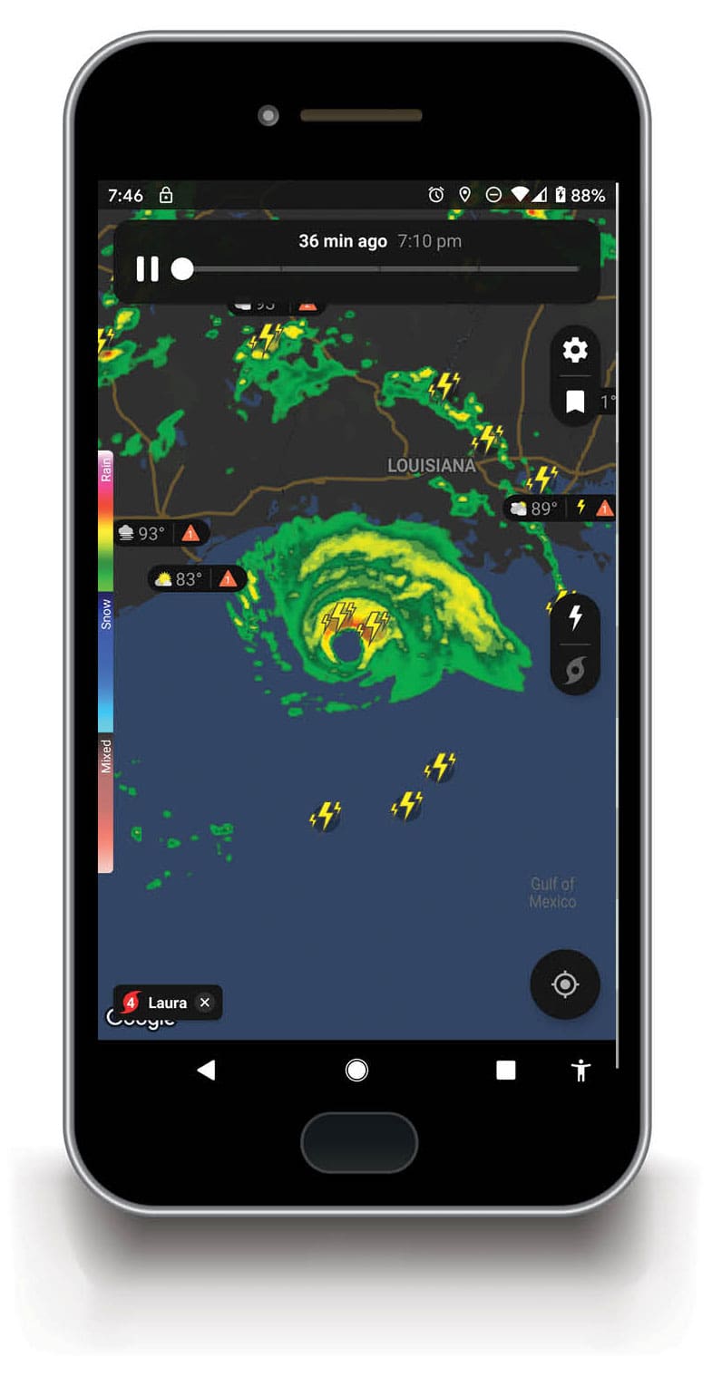 Radar weather data from the Clime app (climeradar.com).