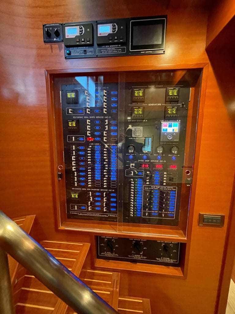 The complexity of this Nordhavn electrical panel demonstrates the importance of a well-designed and installed electrical system on a modern power voyaging yacht.