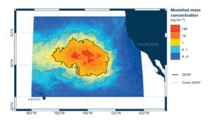 A computer model of plastic concentrations in the eastern Pacific. 