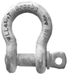 Federal Specification 271 requires that shackles have raised lettering to indicate their properties.