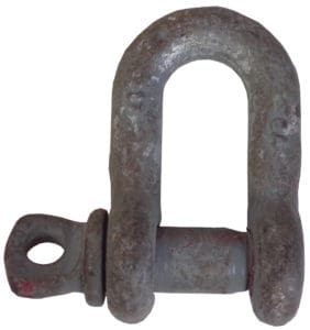 A D-shaped shackle, which Rudy and Jill Sechez find doesn’t kink up as frequently as horseshoe-shaped shackles when used in ground tackle.