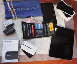 Konig’s stash of fake wallets, old or broken electronics and other seemingly valuable gear.