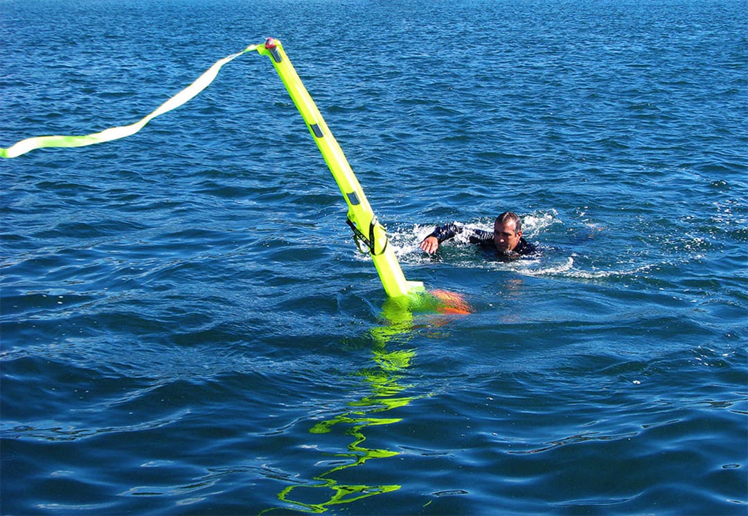 The SOS Marine Dan Buoy is a self-inflating safety device in a throwable package.