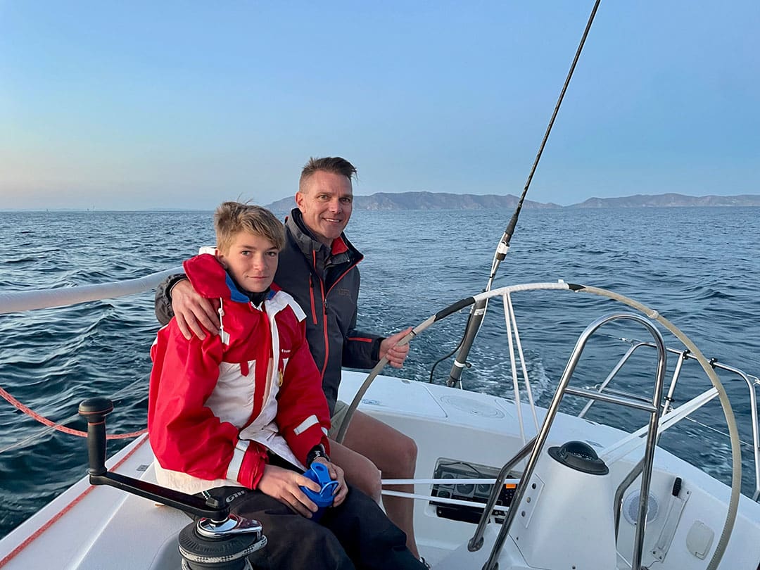 Steven Ernest sailing with his son Oliver, who will race with him in the 2023 Transpac.