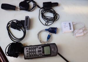 An Iridium satphone with supporting connectivity gear.