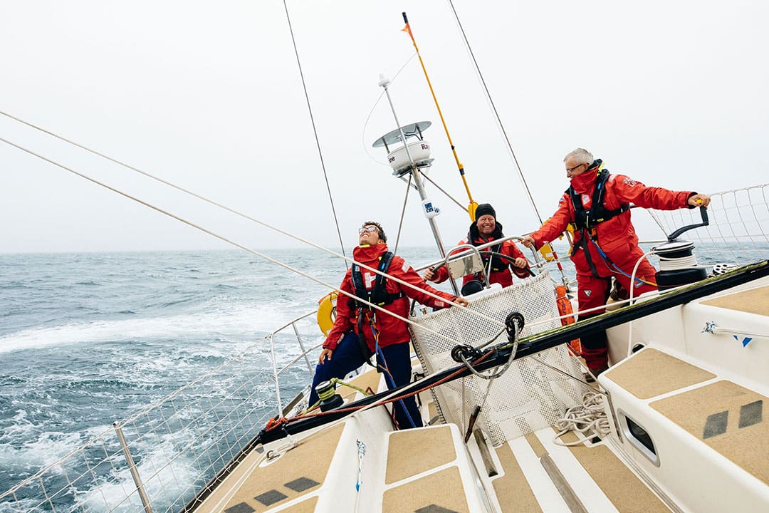 Hardy CV6 crew enjoy some northern sailing while on the lookout for whales.