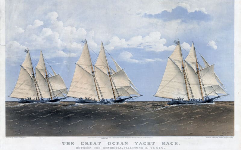A print from the 1860s depicting the three vessels departing Sandy Hook for England.