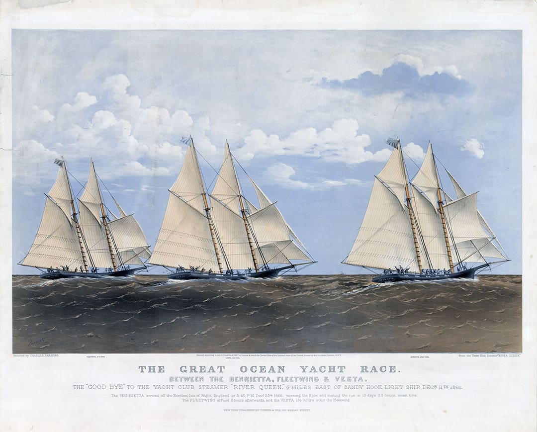 A print from the 1860s depicting the three vessels departing Sandy Hook for England. 