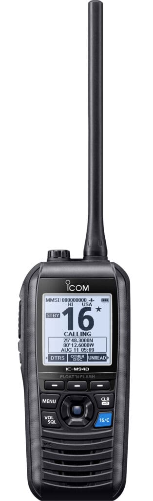 Icom’s IC-M94D handheld has AIS capability and a transmit power of six watts giving it a more powerful signal than many handhelds.