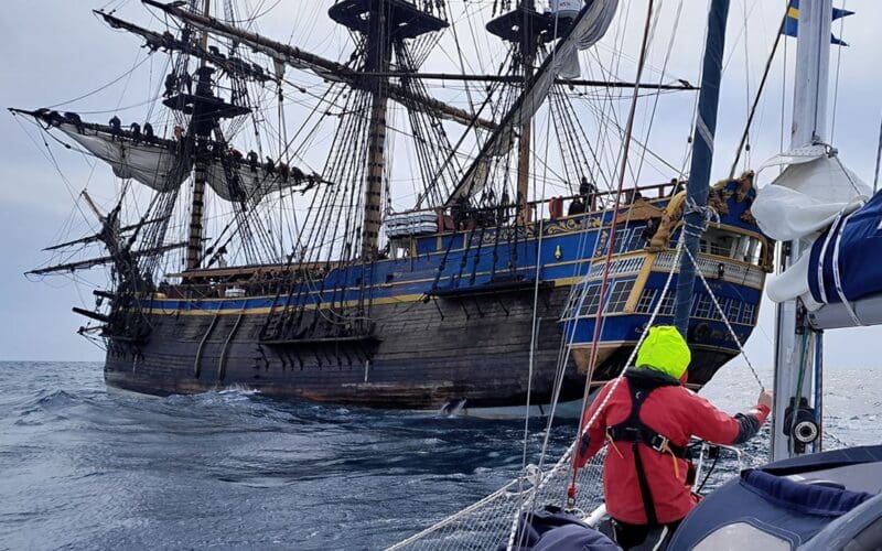 Sailboat rescued by sailing ship