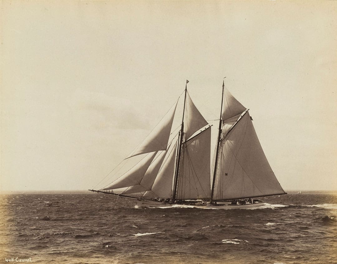 The schooner Coronet in 1893, racing off New York, photographed by Nathaniel Stebbins.