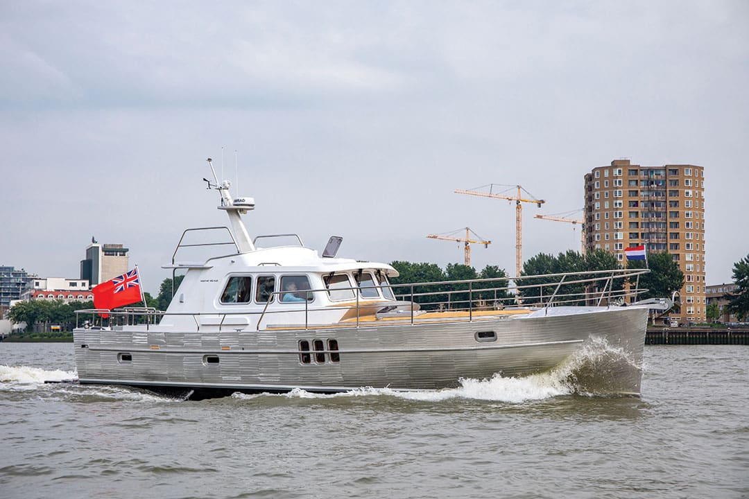 Callisto showing off its distinctive unpainted aluminum hull.