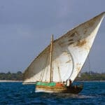 A lateen-rigged dhow sailing in Zanzibar Channel.