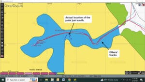 Two examples of commercial charts with voyaging boat tracks overlaid show how innaccurate they can be in some areas.