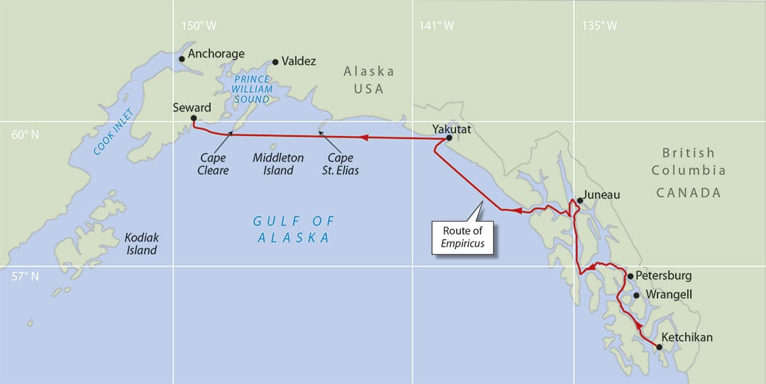 Empiricus’s route from Ketchikan  to Seward took them across the Gulf of Alaska. 