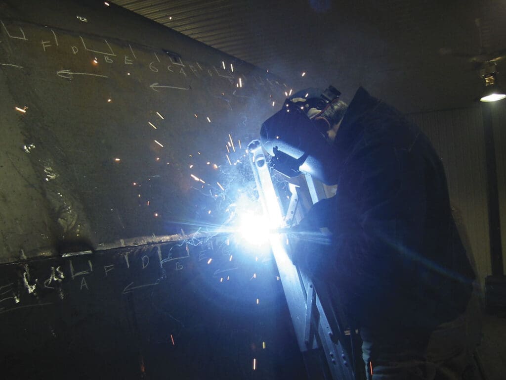 Welding steel plates creates an incredibly tough hull structure.