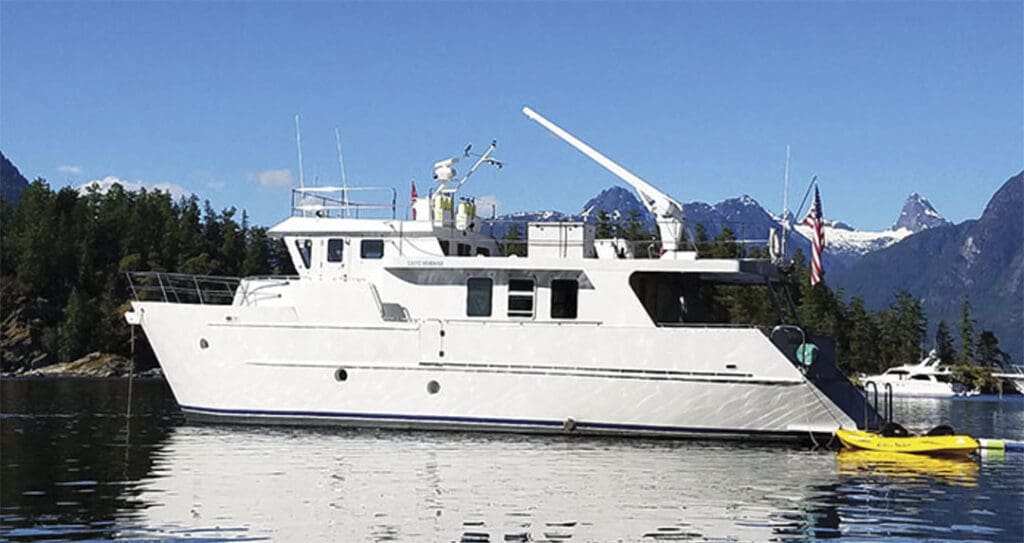 Steel power voyagers like this Cape Horn 58 can handle minor groundings without loss of watertight integrity.