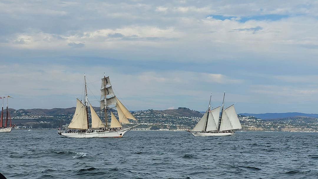 The schooners Irving Johnson, left, and Bill of RIghts taking part in the Dana Point, California maritime festival.