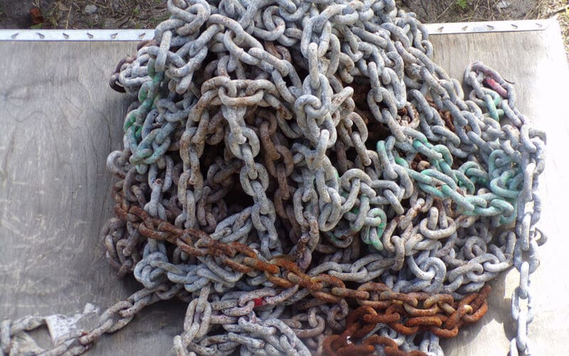 When galvanized anchor chain starts to show signs of corrosion, one option is have the chain re-galvanized.