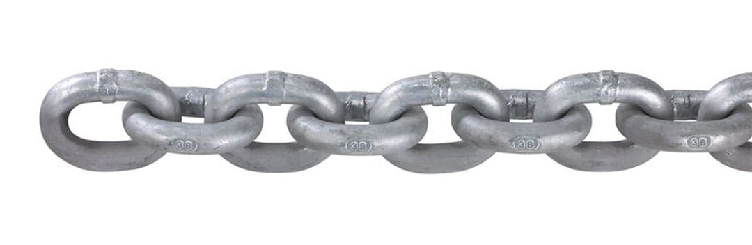 Steel chain is dipped in a bath of molten zinc to galvanize it to resist corrosion. Depending on the galvanizing service, you can ask for the chain to be double-dipped, which results in a thicker protective layer.