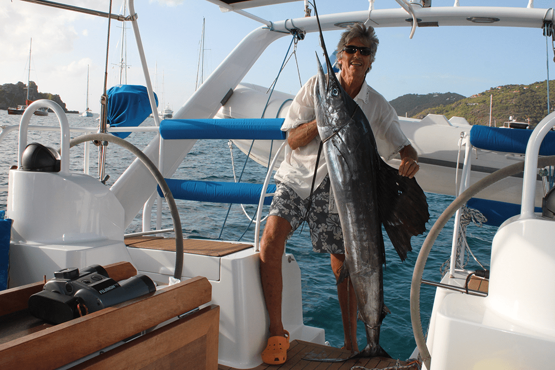 Michel Gau-Tchekov lands a huge sailfish between Barbuda and Saint-Barth in the West Indies.