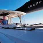 Dawn and Stephen Bell underway aboard their Leopard 48 catamaran, Pilar.