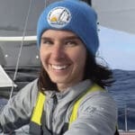 Cole Brauer aboard her sailing vessel First Light during the Global Solo Challenge.